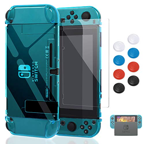 Product Cover Case for Nintendo Switch,Fit The Dock Station, Protective Accessories Cover Case for Nintendo Switch and Joy-Con Controller - Dockable with a Tempered Glass Screen Protector,Crystal Clear Blue