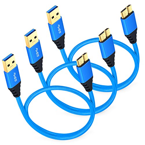 Product Cover USB 3.0 Micro Cable, Besgoods 3-Pack 1.5ft Short Braided USB 3.0 A Male to Micro B Charger Cable Compatible for Samsung Galaxy S5, Note 3, Tab Pro 12.2, Hard Drive and More - Blue
