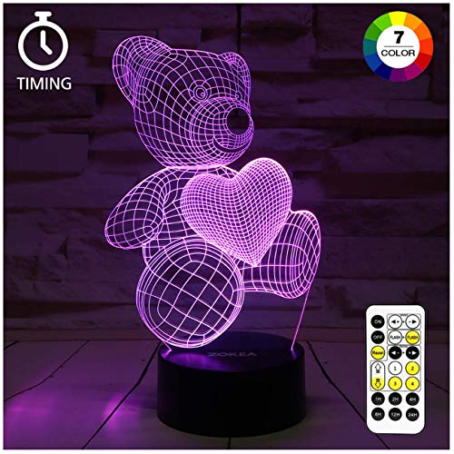 Product Cover ZOKEA Night Light 3D lamp 7 Colors Changing Nightlight with Smart Touch & Remote Control 3D Night Light for Kids or as Gifts for Women Kids Girls Boys (Teddy Bear)