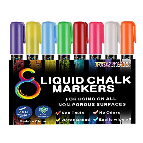 Product Cover Liquid Chalk Markers 8 Pack Neon Chalk Pens Non-Toxic Erasable Dustless Liquid Pens for Nonporous Chalkboards Windows Glass and Bistro Boards