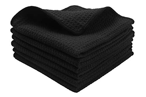 Product Cover KinHwa Microfiber Dish Cloths Thick Waffle Weave Kitchen Dish Rags Ultra Absorbent Odor Free Dishcloths 12inch x 12inch 6 Pack - Black