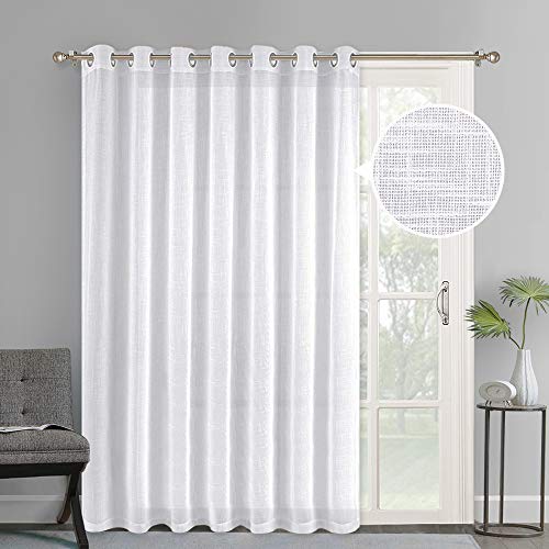 Product Cover NICETOWN Linen-Like Patio Door Curtains - Extra Wide Grommet Top Semi Voile Drape Sheer Panels for Sliding Glass Door, White, W100 x L84, 1 Panel