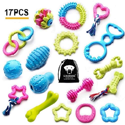 Product Cover SZKOKUHO 17 Packs Durable Pet Puppy Dog Chew Toys Set Puppy Teething Ball Toys Puppy Rope Dog Tug Toy Safety Design