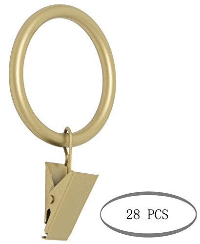 Product Cover MERIVILLE Drapery Curtain Rings with Clip - 1.5-Inch Inner Diameter, Fits Up to 1 1/4-Inch Rod, Set of 28, Royal Gold Finish