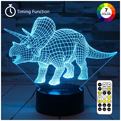 Product Cover ZOKEA Night Lights for Kids Dinosaur 3D Night Light Bedside Lamp 7 Colors Changing with Remote Control Best Birthday Gifts for Boys Girls Kids Baby (Dinosaur Triceratops)