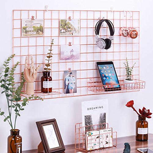 Product Cover Zosenley Rose Gold Photo Hanging Display, Wall Grid Panel for Display Decoration & Storage, Size 37.8