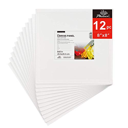 Product Cover PHOENIX Painting Canvas Panel Boards - 8x8 Inch / 12 Pack - 1/8 Inch Deep Super Value Pack for Oil & Acrylic Paint