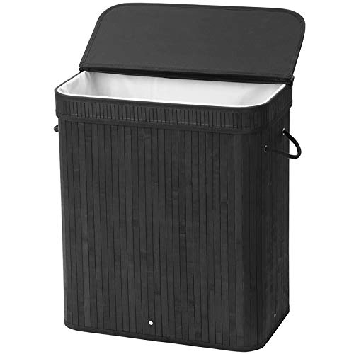 Product Cover SONGMICS Bamboo Laundry Hamper, 100L Foldable Storage Basket, Dirty Clothes Bin Box with Lid, Handles, Removable Liner, Rectangular, Black ULCB63H