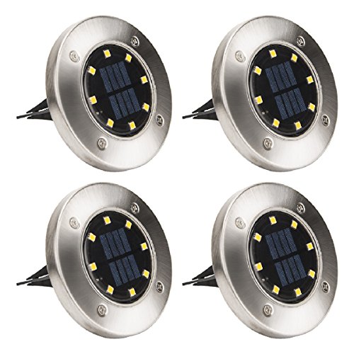 Product Cover Solpex Solar Powered Disk Lights, 8LED Solar Pathway Lights Outdoor Waterproof Garden Landscape Lighting for Yard Deck Lawn Patio Walkway-Warm White (4 PACK)