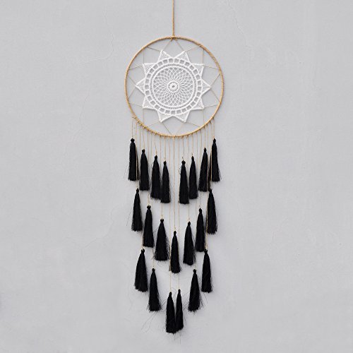 Product Cover Macrame Dream Catchers for Bedroom - Tassel Wall Hanging Handmade Dreamcatchers Home Decor with Tassel Feather Ornament Craft Blessing Gift (Black)