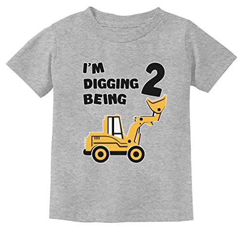 Product Cover 2nd Birthday - Bulldozer Construction Party Two Years Old Boy Toddler Kids T-Shirt 2T Gray