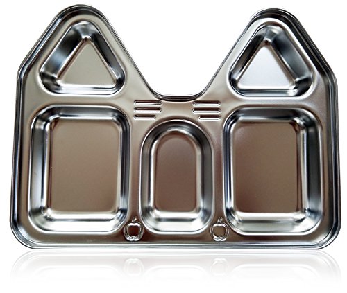 Product Cover Kids Stainless Steel Section Plates, BPA Free Safe Fun Non-Toxic Highest Quality House Shape Divided Dish for Picky Eaters Babies Toddler Heavy Duty (2 Plates)