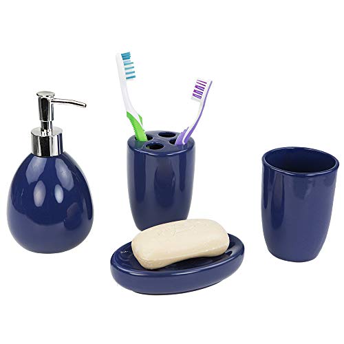 Product Cover Home Basics 4-Piece Bathroom Accessory Set, Includes Soap/Lotion Dispenser, Toothbrush and Toothpaste Holder, Soap Dish, and Tumbler, Navy