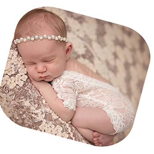 Product Cover Fashion Cute Newborn Baby Girls Photography Props Lace Romper Photo Shoot Props Outfits (Lace Romper+Headband)