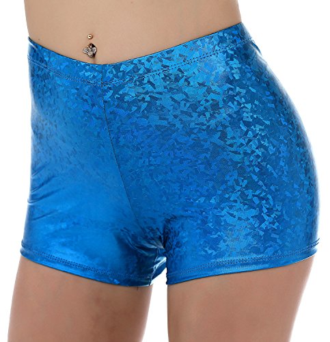 Product Cover PINKPHOENIXFLY Women's Shiny Booty Shorts Rave Dance Bottoms (Medium, Dark Blue)