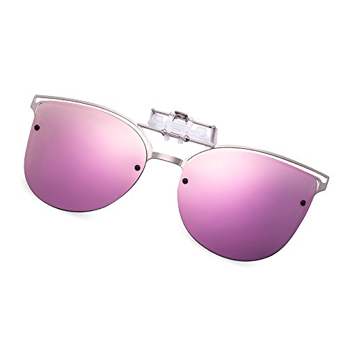 Product Cover WELUK Polarized Clip-on Flip up Cat Eye Sunglasses Metal Frame for Prescription Glasses