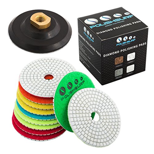 Product Cover Diamond Polishing Pads 4 inch Wet/Dry Set of 11+1 Backer Pad for Granite Concrete Marble Polishing plus eBook - Polishing Process Best Practices by POLISHSURF
