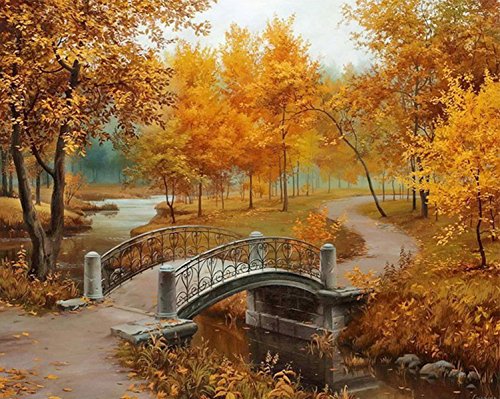 Product Cover eGoodn Diamond Painting Art Kit DIY Cross Stitch by Number Kit DIY Arts Craft Wall Decor, Full Drill 19.7 inches by 16.1 inches, Autumn Scenery, No Frame