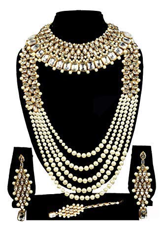 Product Cover SADHANA COLLECTION Kundan Pearl Necklace and Choker Set with Earrings for Women(White)