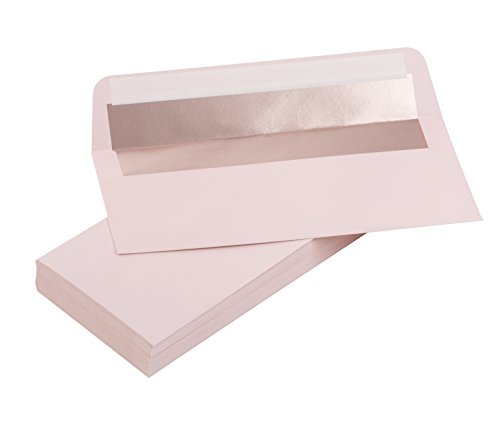 Product Cover Best Paper Greetings Bulk 50-Pack Blush Pink Rose Gold Foil Lined Square Flap Peel and Stick Business Envelopes - 4 1/8 x 9 1/2 Inches