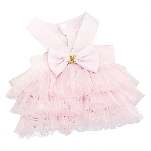 Product Cover Wakeu Small Dog Girl Dress Pet Puppy Cat Lace Tutu Stripe Vest Skirt Clothes (L, Pink)