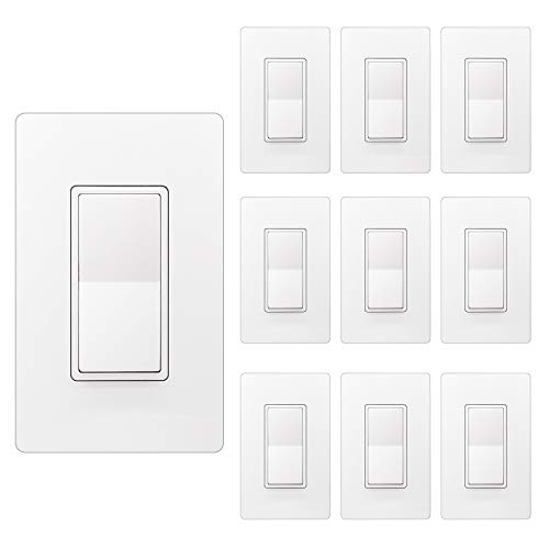 Product Cover [10 Pack] BESTTEN Single Pole Decorator Wall Light Switch with Screwless Wall Plate, 15A 120/277V, On/Off Paddle Rocker Interrupter, UL Listed, White