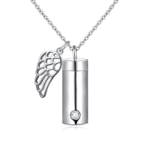 Product Cover Cremation Jewelry Sterling Silver Angel Wing Memorial Urn Necklace Ashes Keepsake Pendant Necklace for Unisex, 18