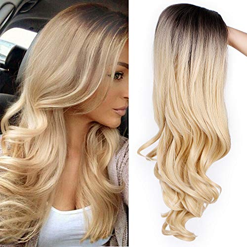 Product Cover AISI QUEENS Ombre Long Curly Wig 2 Tone Blond Synthetic Party Wigs for Women Middle Part Full Wigs with Heat Resistant Fiber Cosplay Wigs