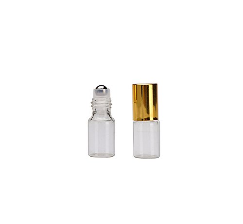 Product Cover 3ml Roller Bottles 20 Pcs Clear Glass Roll on Bottles Refillable Essential Oil Perfume Rollerball Bottles Container vial (gold cap)