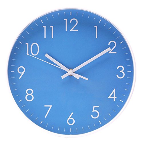 Product Cover Epy Huts Wall Clock Battery Operated Indoor Non-Ticking Silent Quartz Quiet Sweep Movement Wall Clock for Office,Bathroom,Living Room Decorative 10 Inch Blue