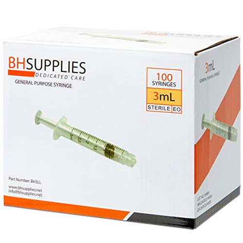 Product Cover 3ml Syringe Sterile with Luer Lock Tip - 100 Syringes by BH Supplies (No needle) Individually Sealed - FDA Approved