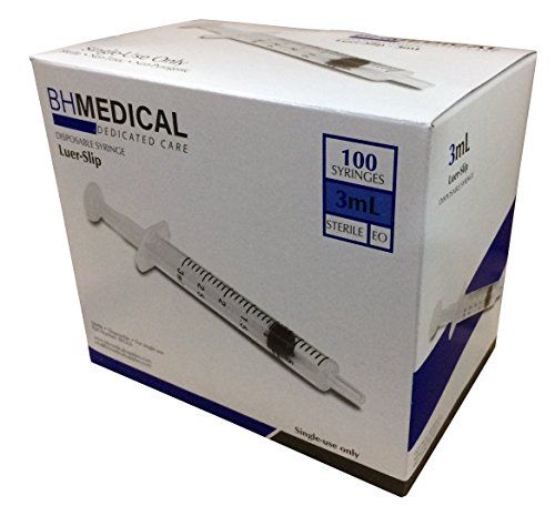 Product Cover 3ml Syringe Sterile with Luer Slip Tip - 100 Syringes by BH Supplies (No Needle) Individually Sealed