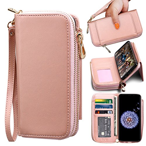 Product Cover ELV Wallet Case for Samsung Galaxy S9 [PU Leather] Detachable 2in1 Folio Purse for Samsung S9 Credit Card Flip Case Protective with Card Slots, Stand and Magnetic Closure (Rose Gold)