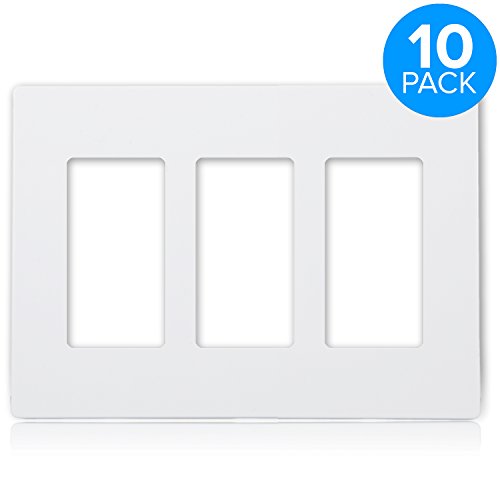 Product Cover Maxxima 3 Gang Decorative Outlet Screwless Wall Plate, White, Triple Outlet, Standard Size (Pack of 10)