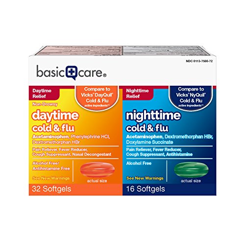 Product Cover Basic Care Cold & Flu Relief Multi-Symptom Daytime/Nighttime Combo Pack Softgels, 48 Count