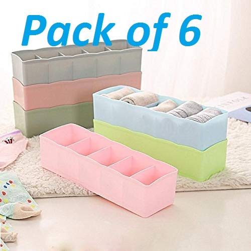 Product Cover Crasta Retail Plastic Undergarments Innerwear Cosmetic Makeup Drawer Organiser Partition 5 Grids Storage Box Set Box (Assorted Colour) - Pack of 6