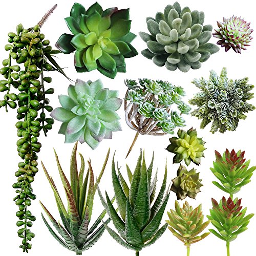 Product Cover Supla Pack of 14 Assorted Artificial Succulents Picks Textured Aloe Faux Succulent Pick Succulent Stems Fake Succulent Bouquet String of Pearls Succulent Faux Succulent Floral Arrangement Accent