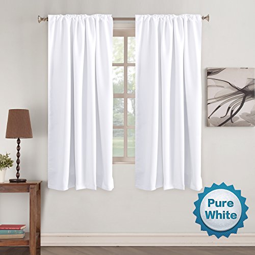 Product Cover White Window Curtains Insulated Thermal Back tab/Rod- Pocket Room Darkening Curtains, Pure White, Solid Curtains for Living Room, 52
