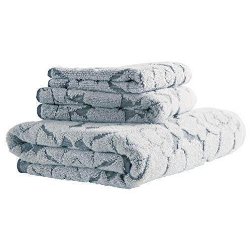 Product Cover Stone & Beam Flora Jacquard Cotton Bath Towel Set, Set of 3, Regatta Blue