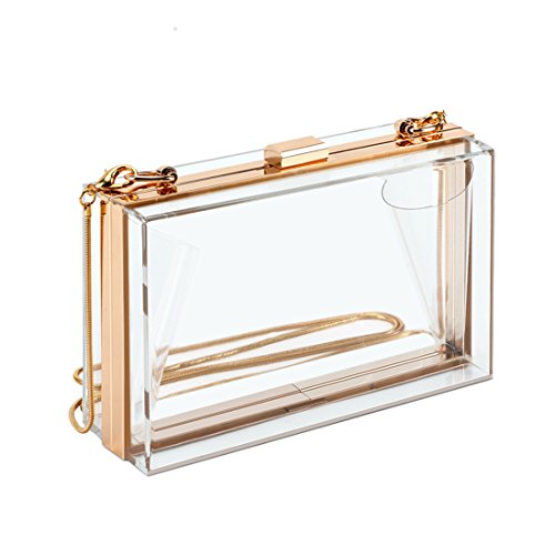 Product Cover Clear Purse Bag Stadium Approved Crossbody Box Clutch for Black Girls & Women, Transparent Shoulder Handbag for School Prom, Work, Sporting Events, Fest & Concert with Removable Gold Chain Strap