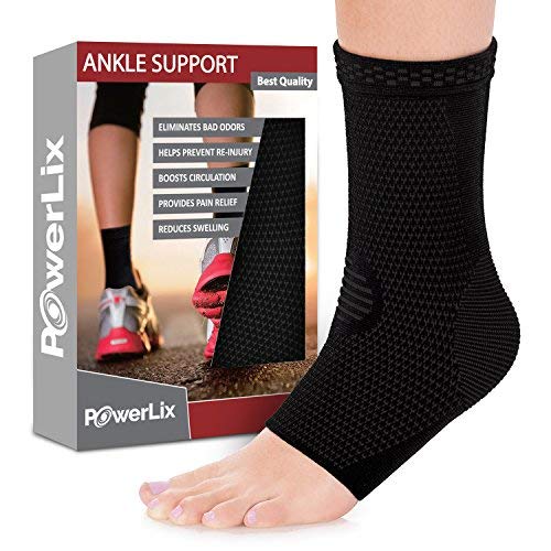 Product Cover POWERLIX Ankle Brace Compression Support Sleeve (Pair) for Injury Recovery, Joint Pain and More. Achilles Tendon Support, Plantar Fasciitis Foot Socks with Arch Support, Eases Swelling