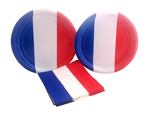 Product Cover French Flag Party Supply Bundle with Paper Plates and Napkins for 16 Guests