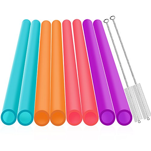 Product Cover Extra Wide Reusable Smoothie Straws, Great for Bubble Tea, Boba Tea and Milkshakes, 10.25 Inches Long, 10 Pieces Jumbo Eco Friendly Plastic Straws with 2 Cleaning Brushes, BPA Free