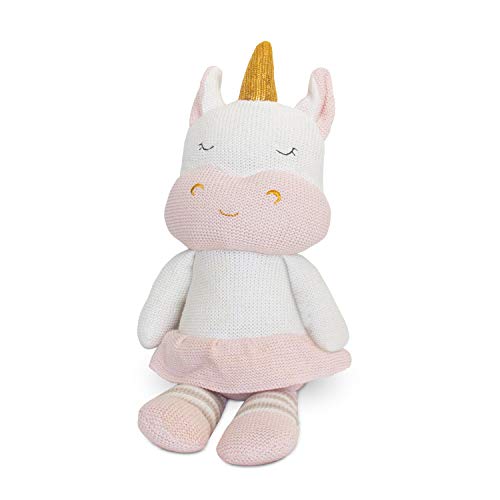 Product Cover Living Textiles Baby Knit Plush Toy w/Rattle - Kenzie Unicorn - Premium 100% Cotton Super Cute Soft & Fun Stuffed Animal Character | for Infant,Newborn,Stuff,Knit,Doll,Gift,Shower,Boy,Girl