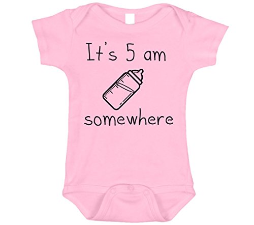 Product Cover It's 5AM Somewhere Onesie, Funny Screen Print Design on Pink, 0-3 mo