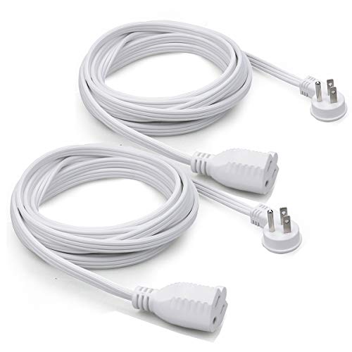 Product Cover Power Extension Cord, Indoor Flat 3 Prong Angled Plug 16AWG - UL Approved - 12 feet (2 pack | White)