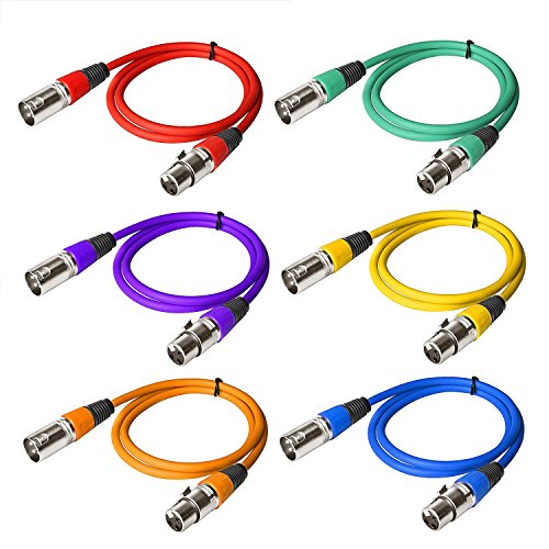 Product Cover VRCT DMX 3-Pin Signal XLR Connection DMX512 Stage Light Cable Wire Male to Female for Moving HeadLight (3.2ft/1.3 m, Colour May Vary) Pack of 6