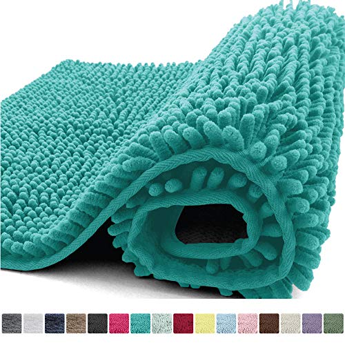 Product Cover Kangaroo Plush Luxury Chenille Bath Rug, 30x20, Extra Soft and Absorbent Shag Bathroom Mat Rugs, Washable, Strong Underside, Plush Carpet Mats for Children's Tub Shower and Bath Room, Turquoise
