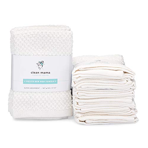 Product Cover CLEAN MAMA Petite Bar Mop Cleaning Towels, White, Set of 6, 2 Sets, 100% Cotton Kitchen Utility Towels