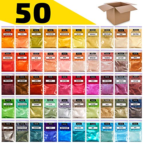 Product Cover Mica Powder - Soap Making Kit - Powdered Pigments Set - Soap Making dye - 50 Coloring - Hand Soap Making Supplies - Resin Dye - Mica Powder Organic for Soap Molds